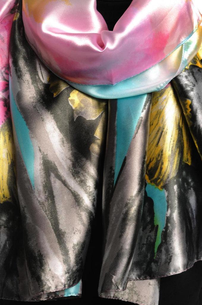 Liss Kiss Large Yellow & Grey Peony Flowers - Scarf