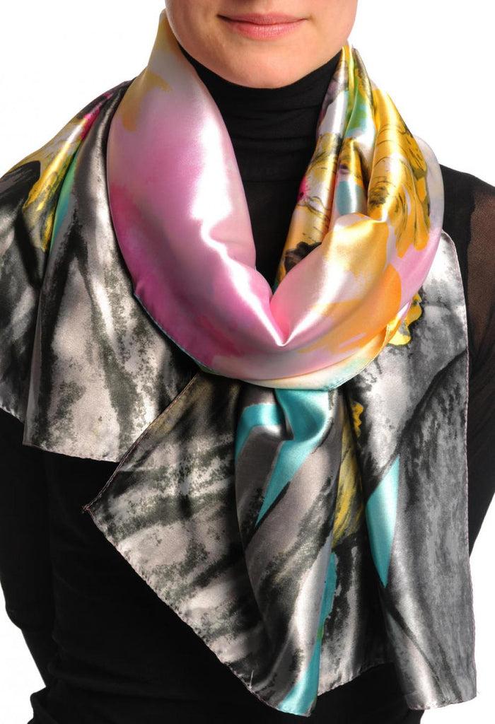 liss kiss Large Yellow & Grey Peony Flowers - Scarf