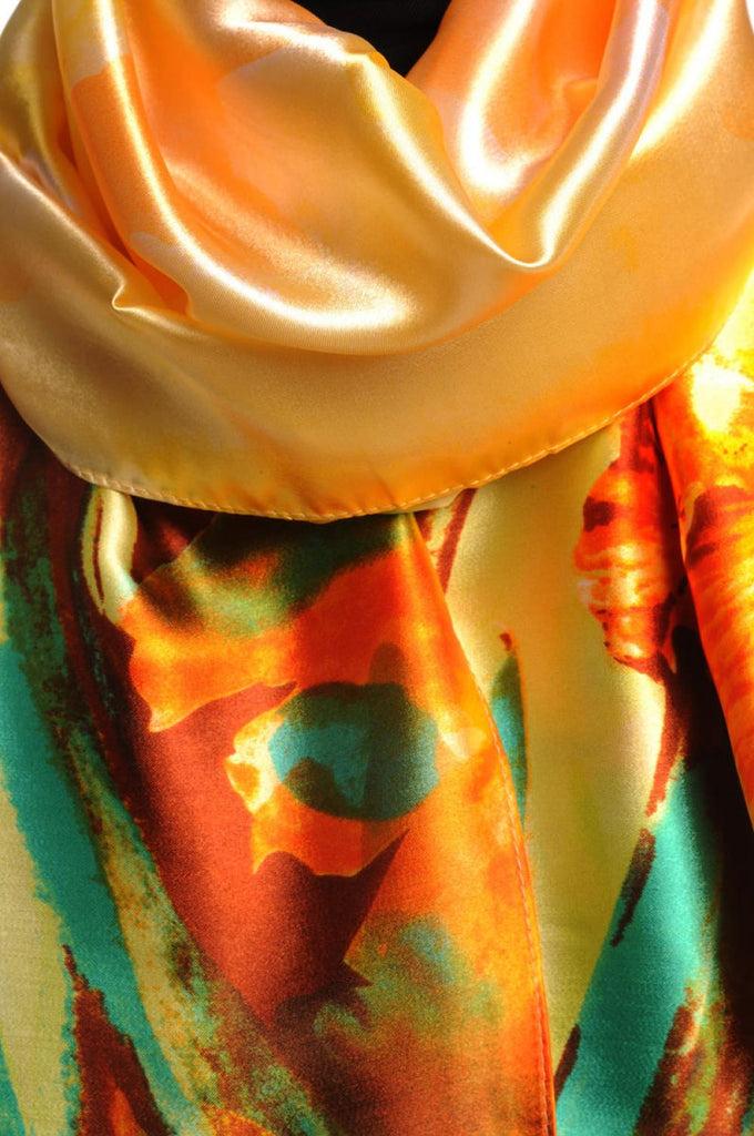 Liss Kiss Large Yellow & Orange Peony Flowers - Scarf
