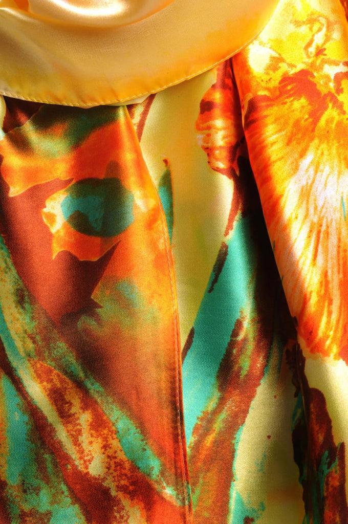 Liss Kiss Large Yellow & Orange Peony Flowers - Scarf