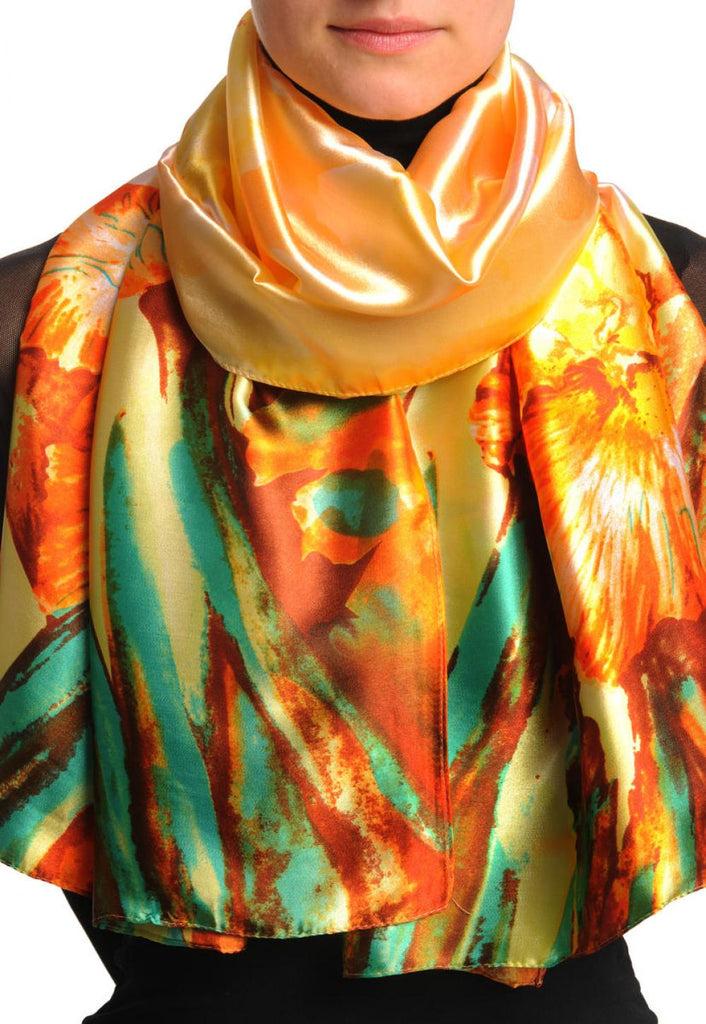 liss kiss Large Yellow & Orange Peony Flowers - Scarf