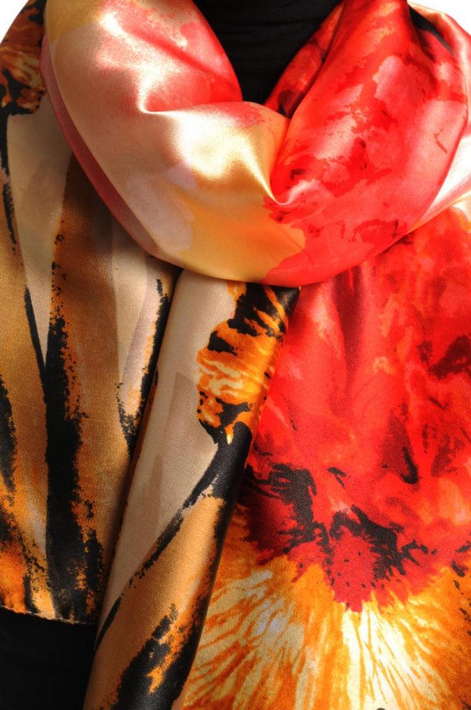 Liss Kiss Large Yellow & Red Peony Flowers - Scarf