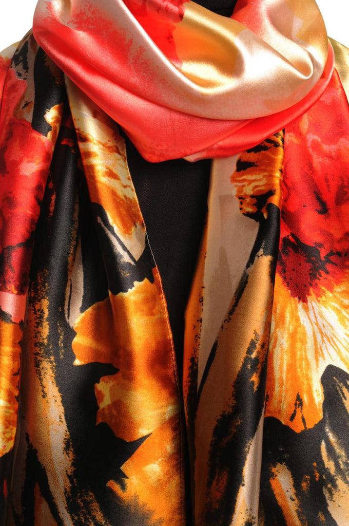 Liss Kiss Large Yellow & Red Peony Flowers - Scarf