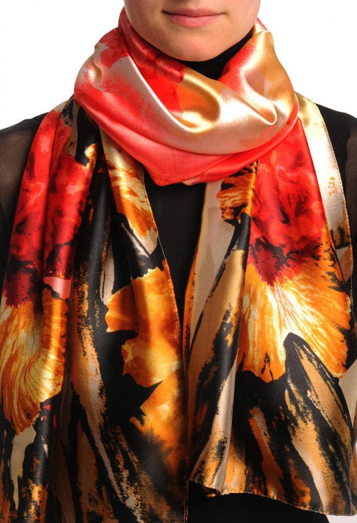 liss kiss Large Yellow & Red Peony Flowers - Scarf