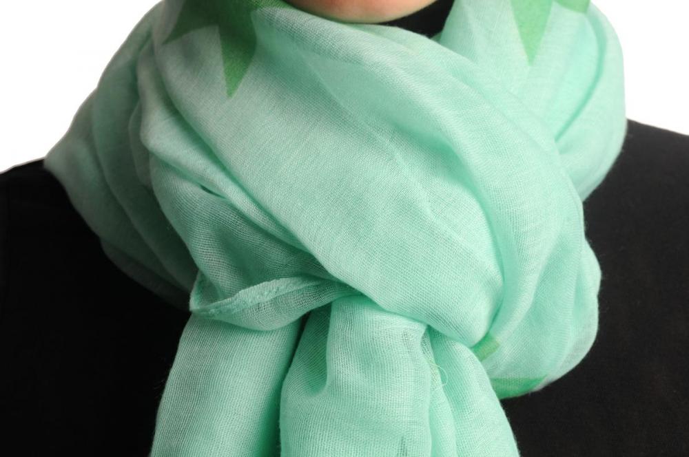 Liss Kiss Lime Green Stars On Light Green - Scarf