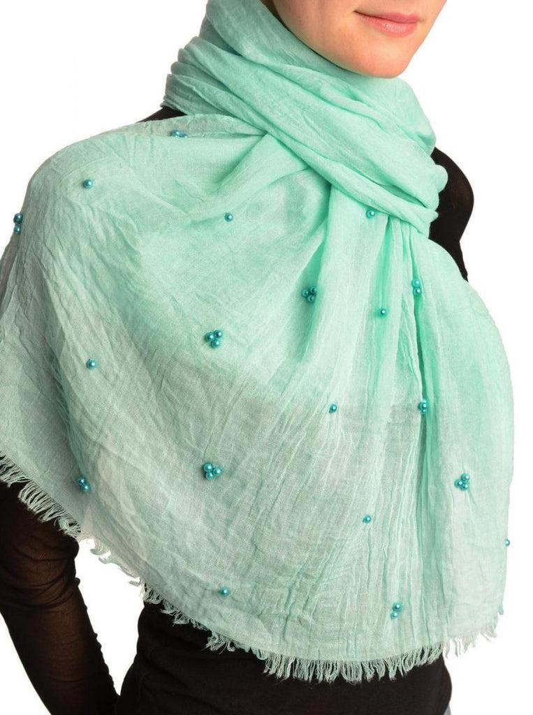 Liss Kiss Mint Green Beaded Crinkled Scarf - Scarf