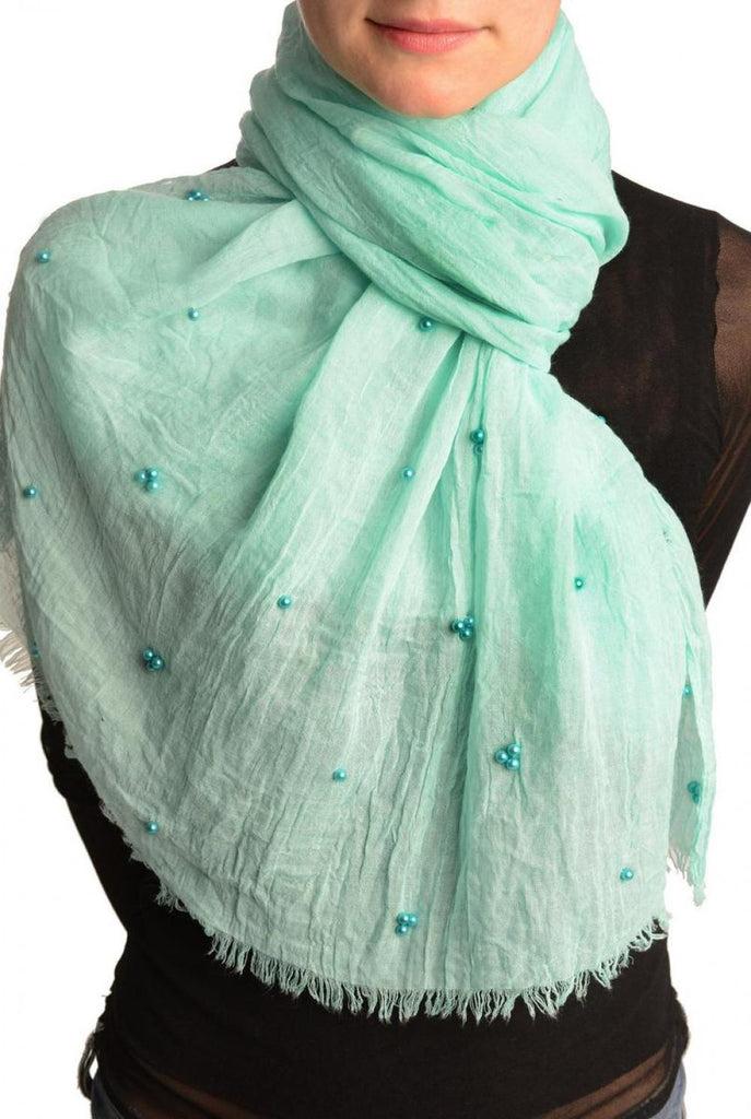 liss kiss Mint Green Beaded Crinkled Scarf - Scarf