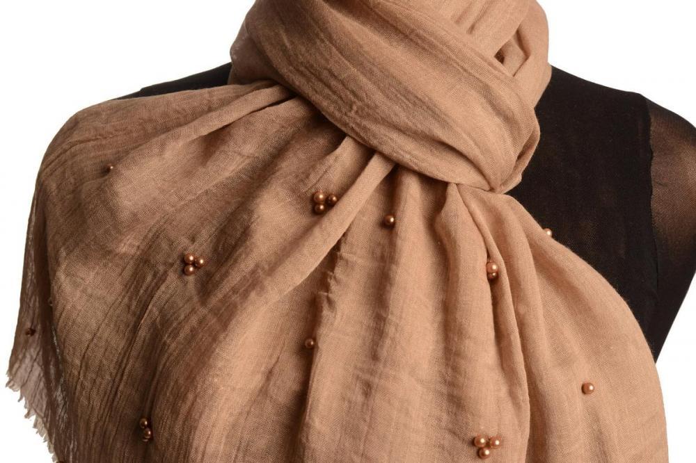 Liss Kiss Mocha Beaded Crinkled Scarf - Scarf
