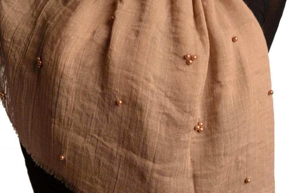 Liss Kiss Mocha Beaded Crinkled Scarf - Scarf