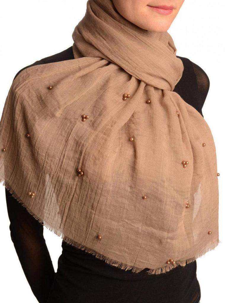 Liss Kiss Mocha Beaded Crinkled Scarf - Scarf