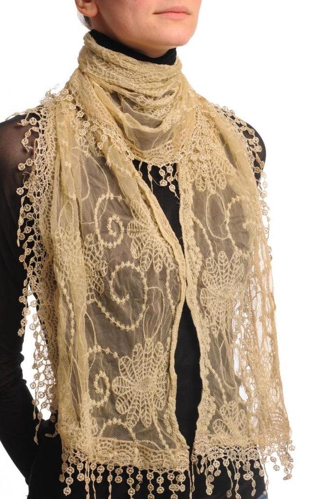 Liss Kiss Mocha Vintage Lace With Flowers - Scarf