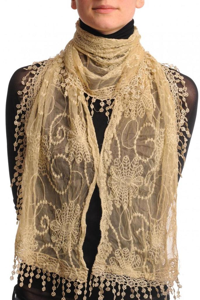 liss kiss Mocha Vintage Lace With Flowers - Scarf