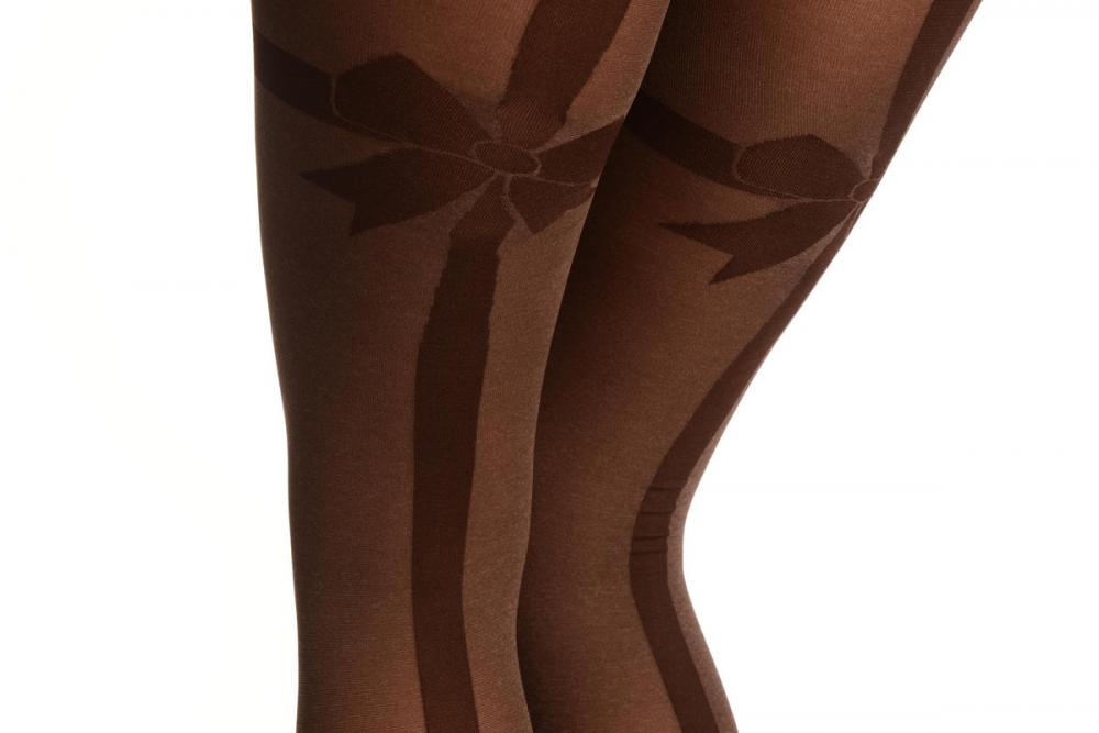 Liss Kiss Mocha With Wide Back Seam & Bows - Tights