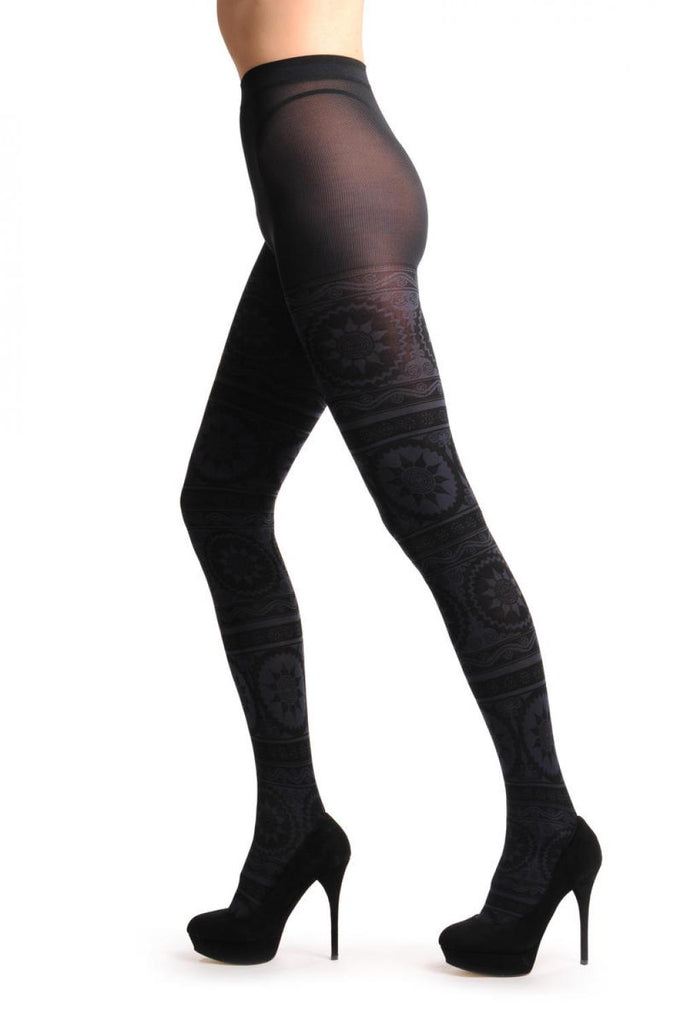 Liss Kiss Navy Blue Aztec Woven Pattern - Tights