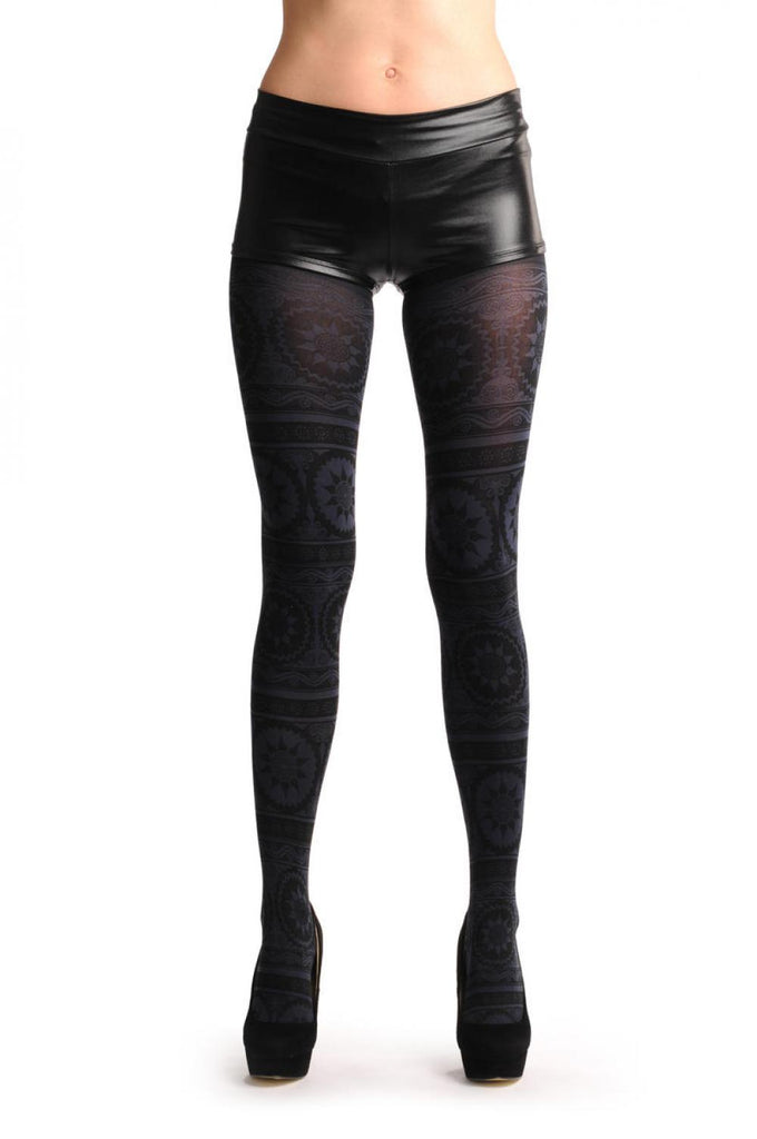 Liss Kiss Navy Blue Aztec Woven Pattern - Tights
