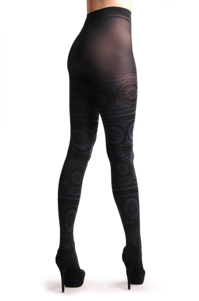 Liss Kiss Navy Blue Aztec Woven Pattern - Tights