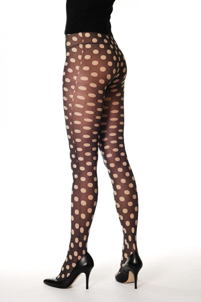 Liss Kiss Navy Blue With Beige Polka Dots - Tights