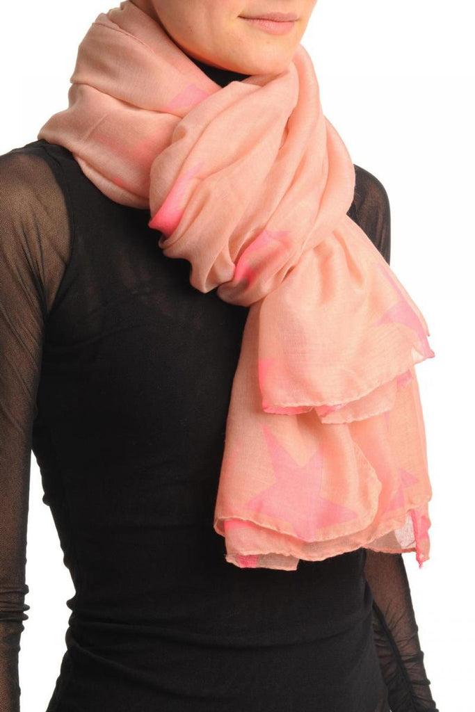 Liss Kiss Neon Pink Stars On Soft Pink - Scarf