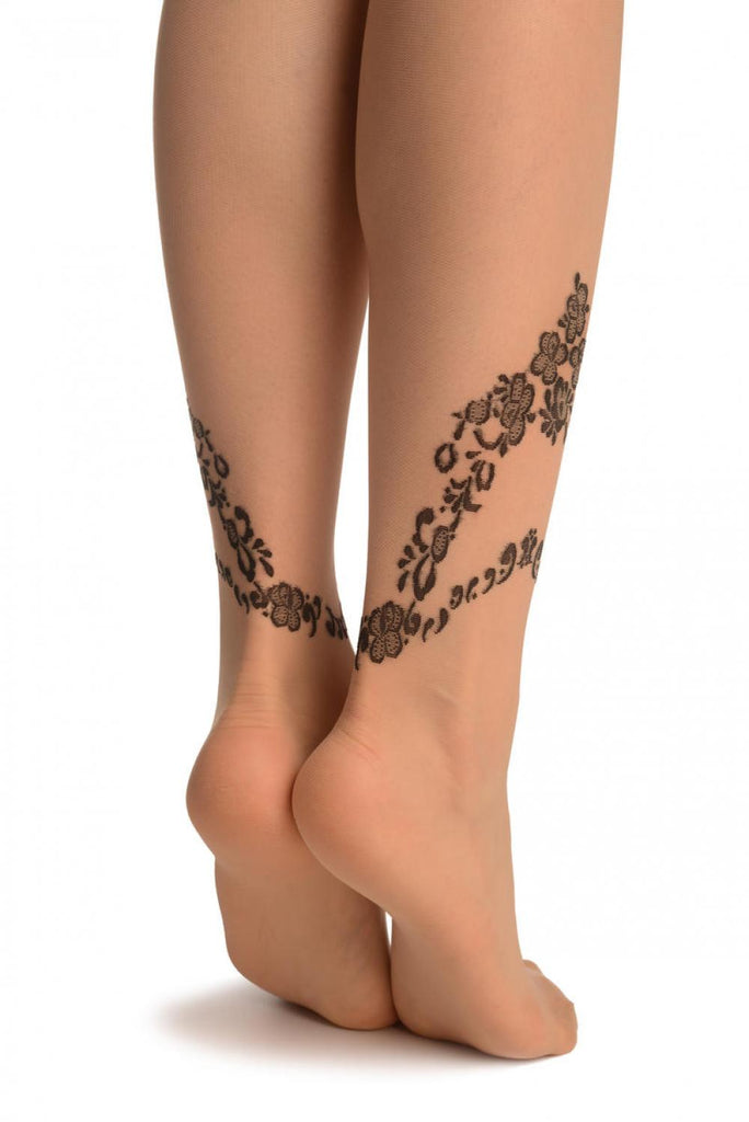 Liss Kiss Nude With Around Ankles Flowers - Tights
