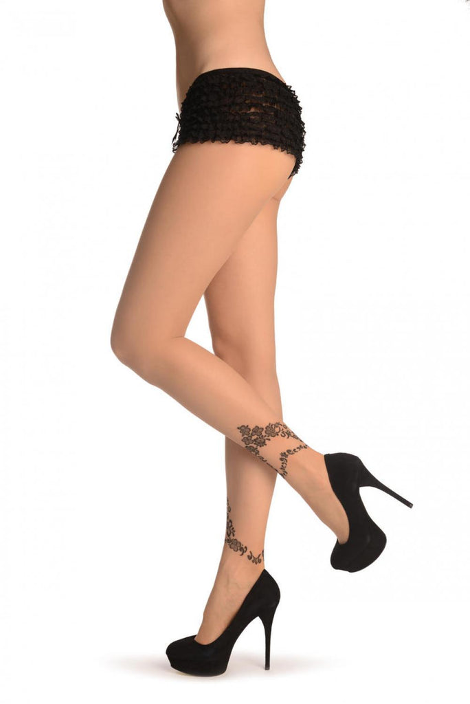 liss kiss Nude With Around Ankles Flowers - Tights