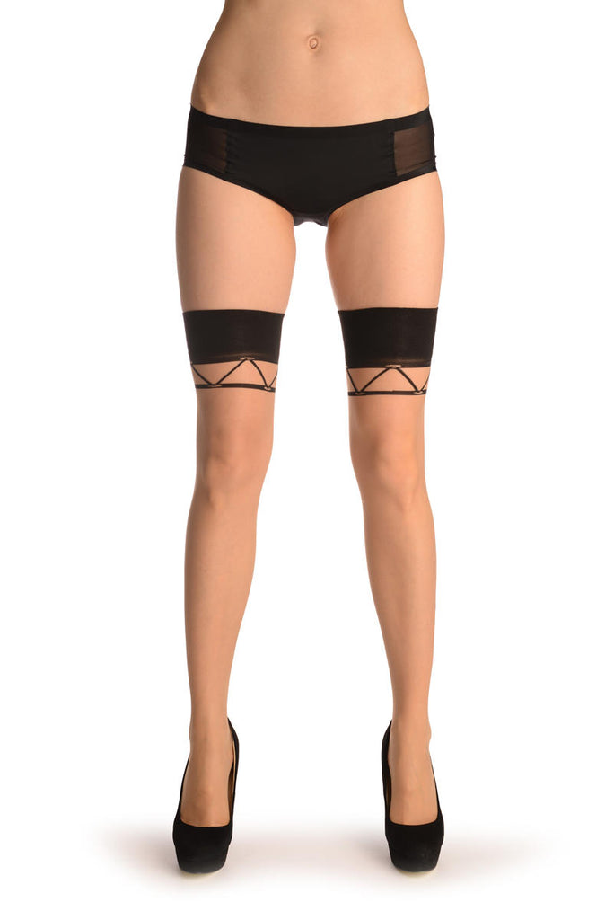 Liss Kiss Nude With Black Laced Up Top - Hold Ups