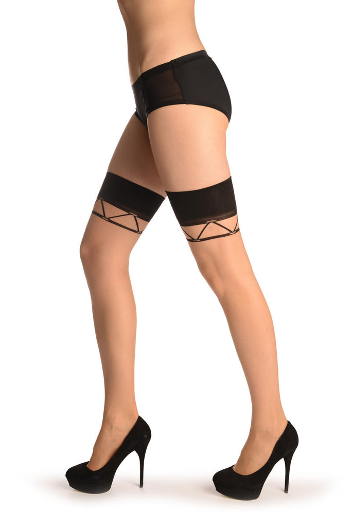 Liss Kiss Nude With Black Laced Up Top - Hold Ups