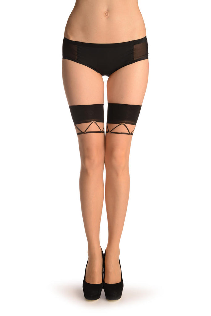 liss kiss Nude With Black Laced Up Top - Hold Ups