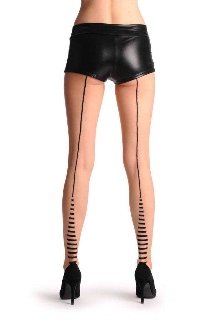 Liss Kiss Nude With Black Seam & Striped Heel - Tights