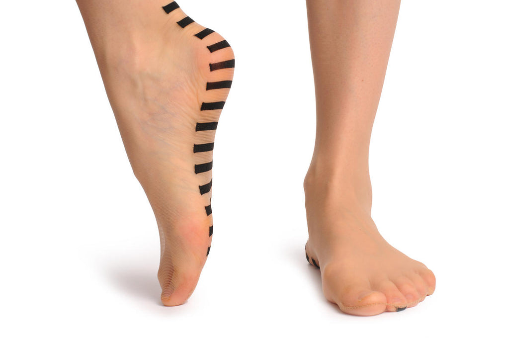 Liss Kiss Nude With Black Seam & Striped Heel - Tights