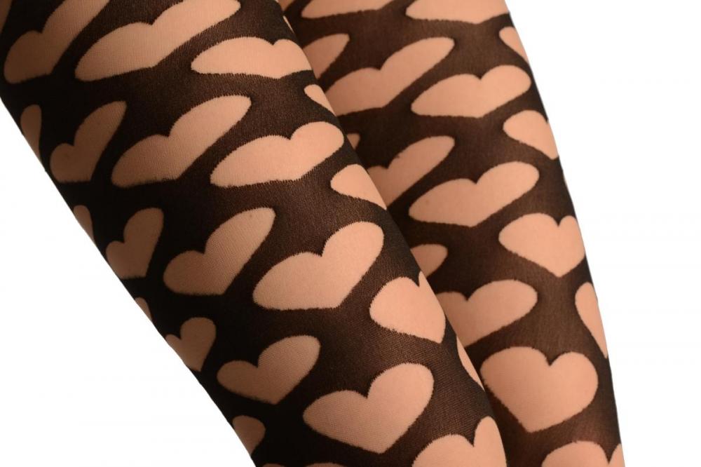 Liss Kiss Nude Woven Hearts On Black - Tights
