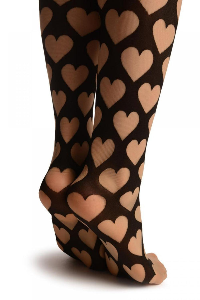 Liss Kiss Nude Woven Hearts On Black - Tights