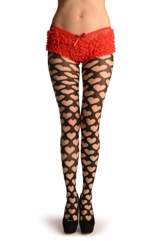 liss kiss Nude Woven Hearts On Black - Tights