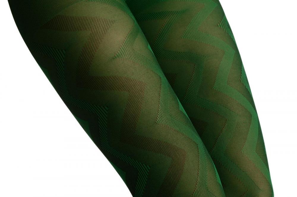 Liss Kiss Office Green Shade Woven ZigZag - Tights