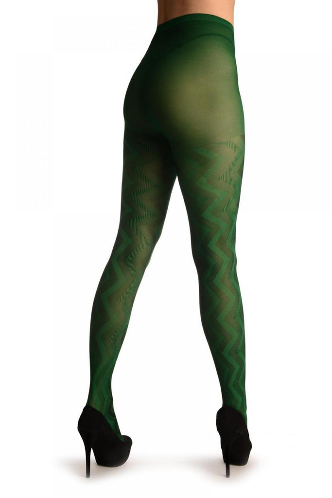 Liss Kiss Office Green Shade Woven ZigZag - Tights