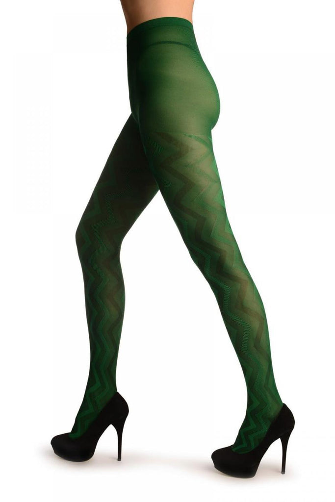 Liss Kiss Office Green Shade Woven ZigZag - Tights