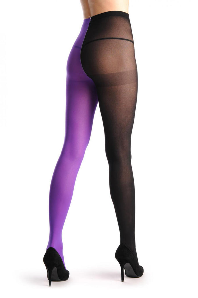 Liss Kiss One Leg Purple & One Leg Black - Tights