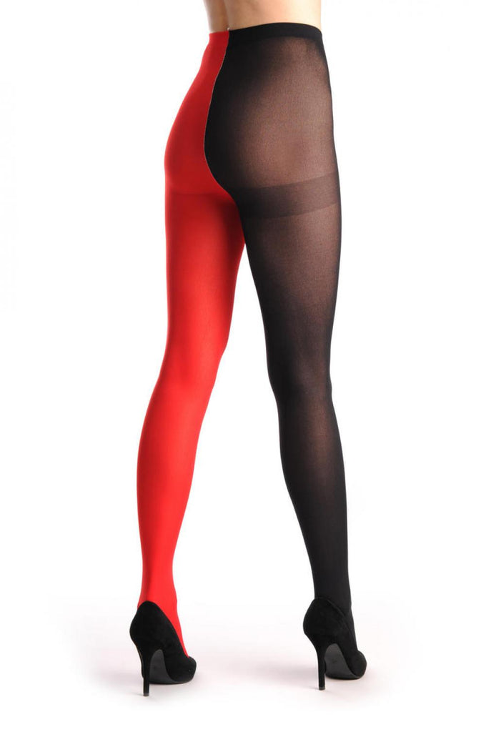 Liss Kiss One Leg Red & One Leg Black - Tights