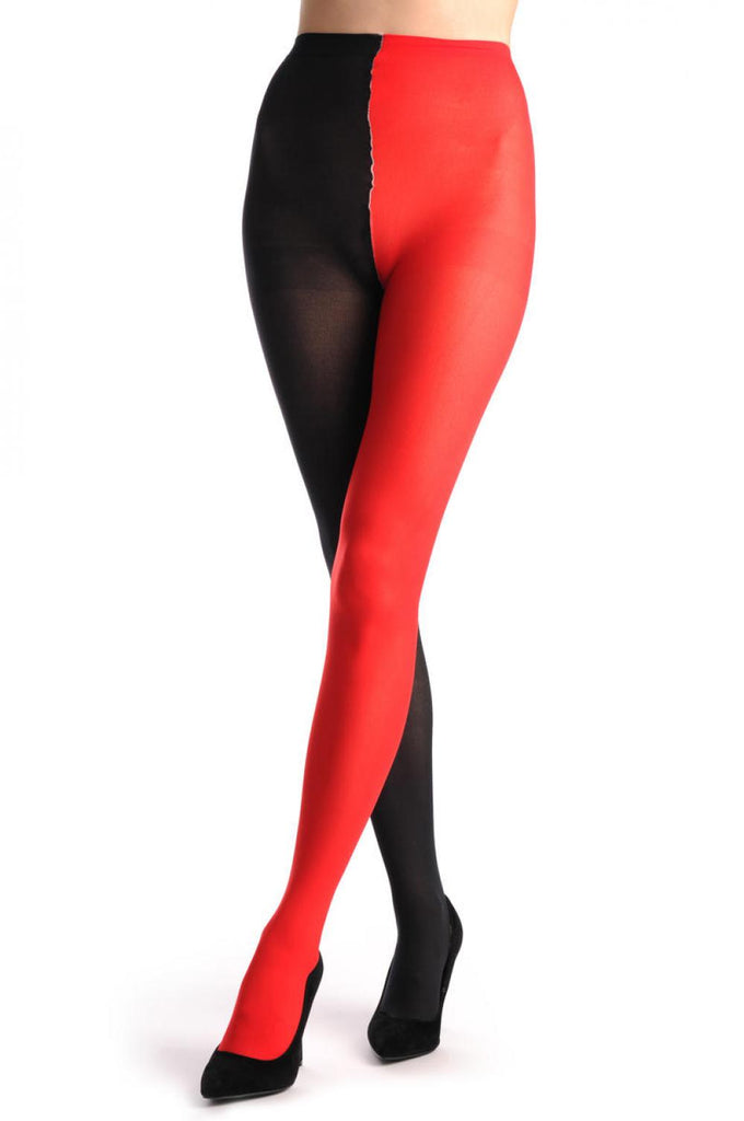 Liss Kiss One Leg Red & One Leg Black - Tights