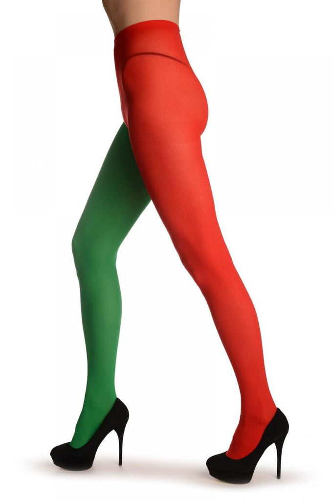Liss Kiss One Leg Red & One Leg Green - Tights