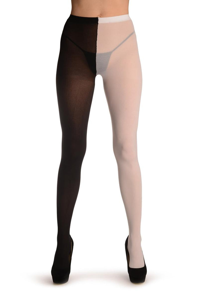 Liss Kiss One Leg White & One Leg Black - Tights