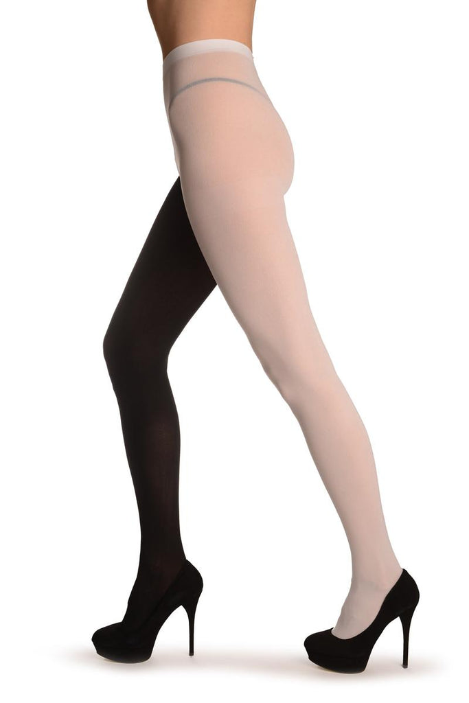 Liss Kiss One Leg White & One Leg Black - Tights