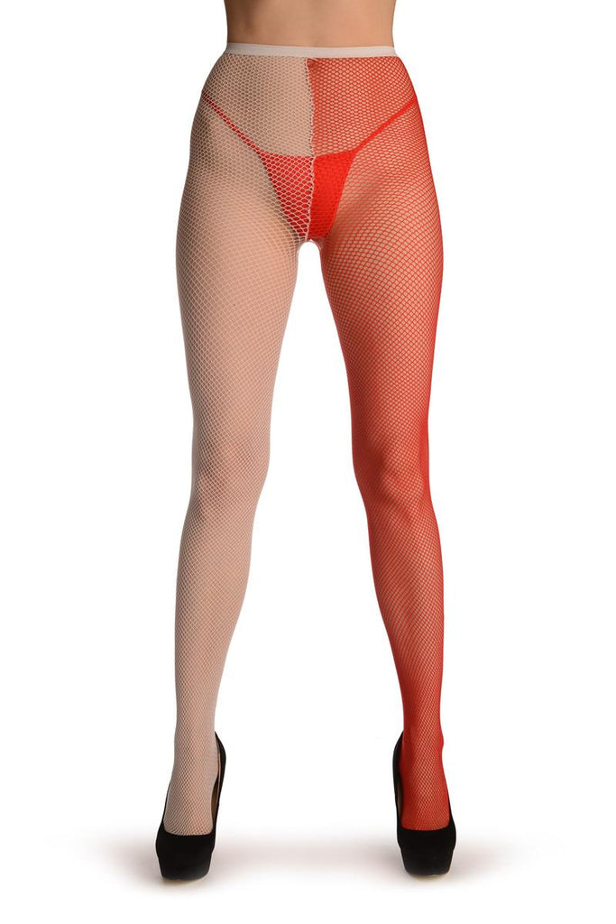 Liss Kiss One Leg White & One Leg Red Fishnet - Tights
