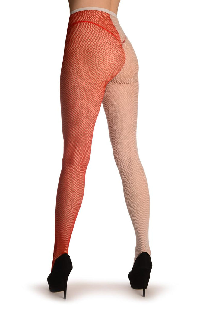 Liss Kiss One Leg White & One Leg Red Fishnet - Tights