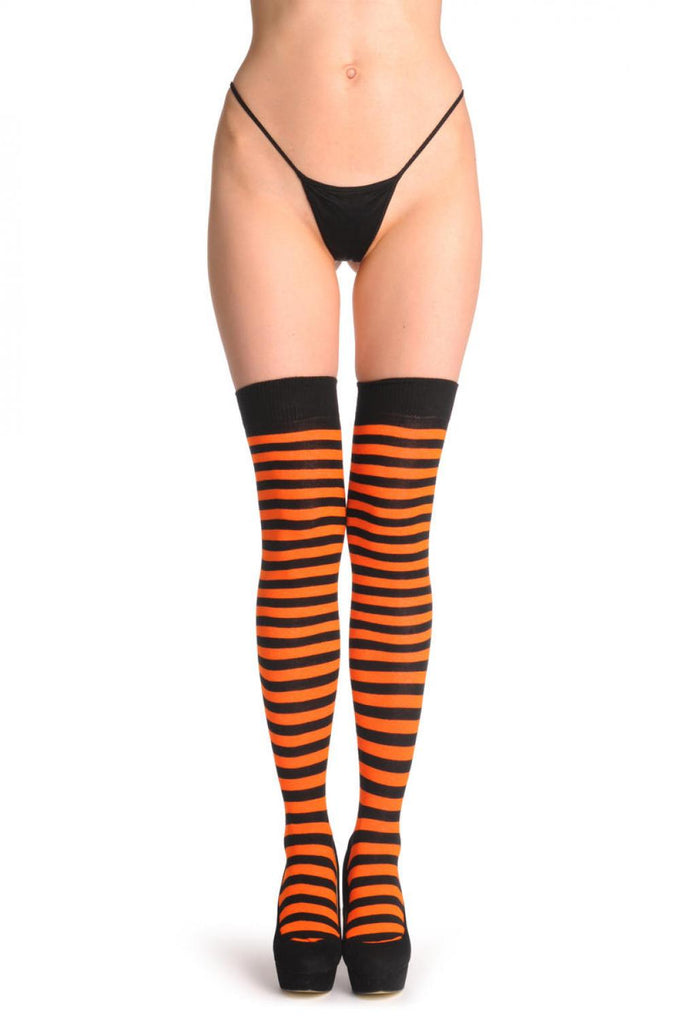 Liss Kiss Orange & Black Stripes - Over The Knee Socks