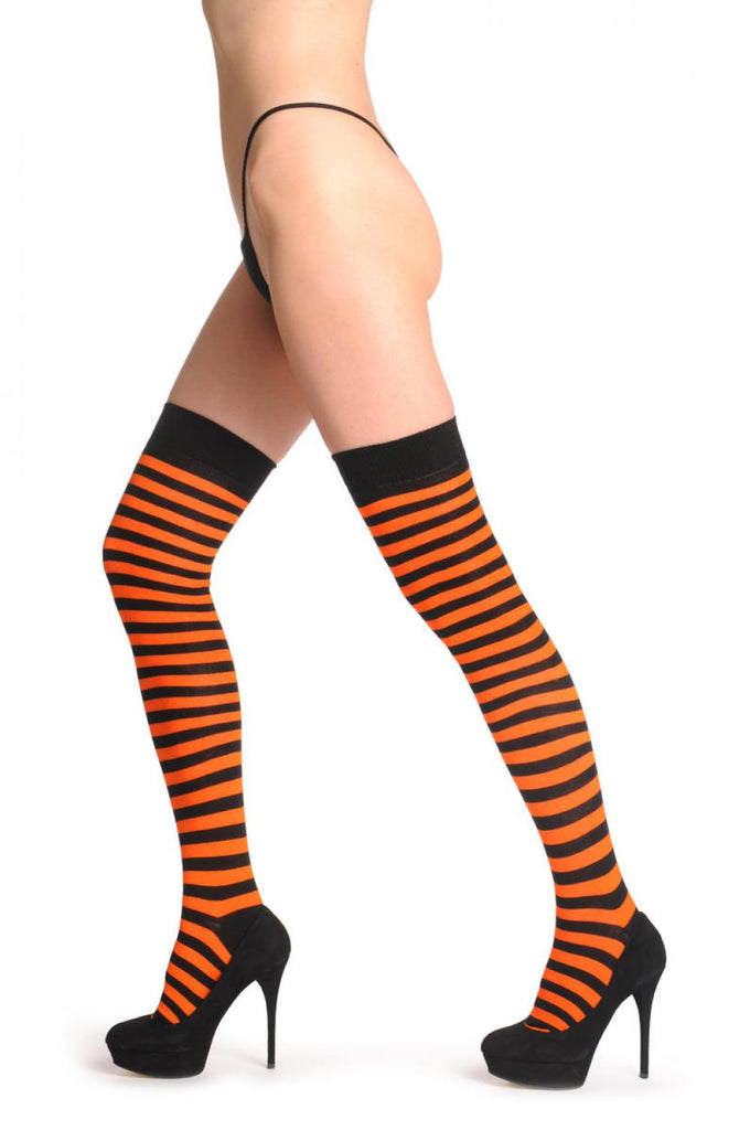 liss kiss Orange & Black Stripes - Over The Knee Socks