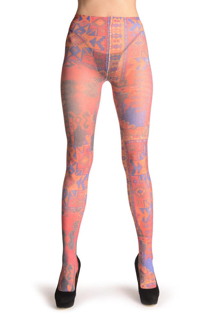 Liss Kiss Orange & Blue Aztec Stars - Tights
