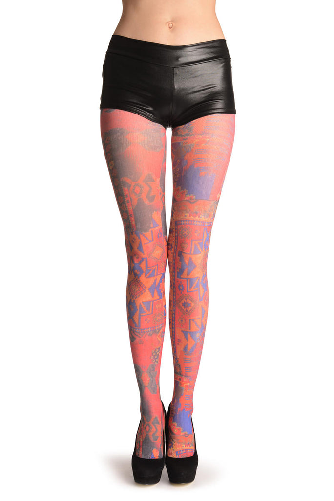 liss kiss Orange & Blue Aztec Stars - Tights