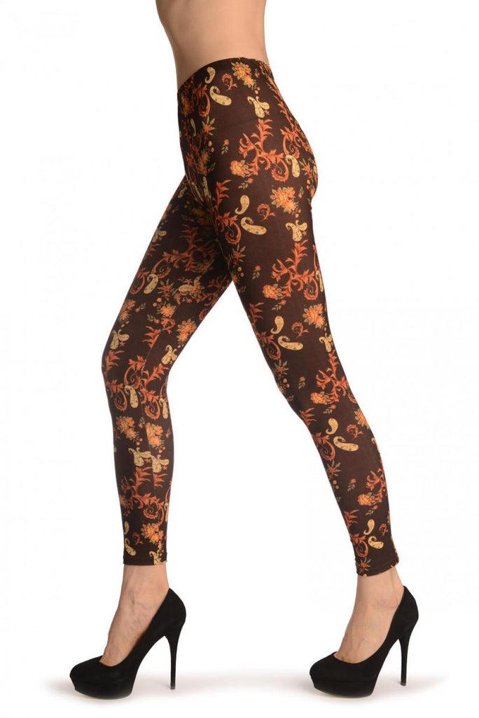 Liss Kiss Orange Peisley On Brown - Leggings