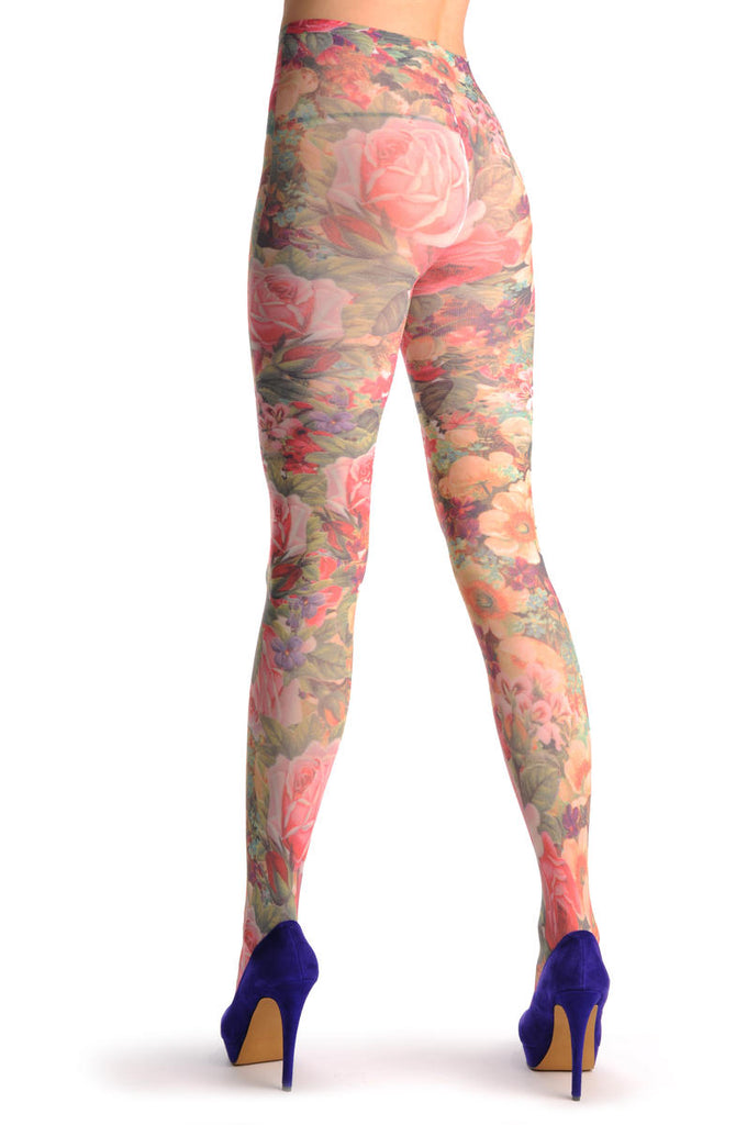 Liss Kiss Orange & Purple Flowers Vintage - Tights