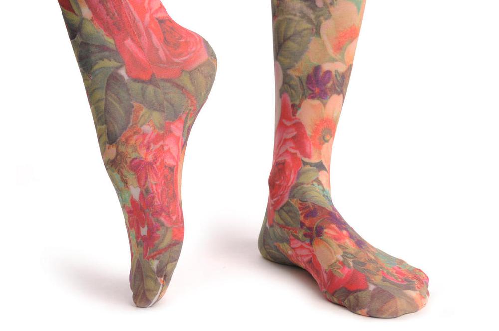 Liss Kiss Orange & Purple Flowers Vintage - Tights